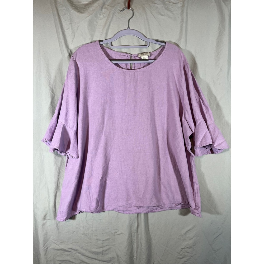 Cynthia Rowley Lavender Linen Blend Ruffle Bell Sleeve Blouse Top Plus Size 2X